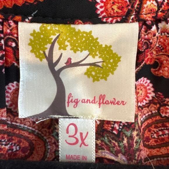 Anthropologie Fig and Flower Women's  Blouse Paisley Floral Black Red  3X Fall - Picture 7 of 9